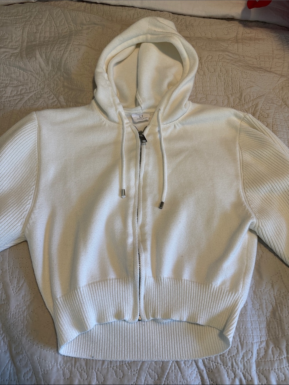 White Knit Zip up hoodie